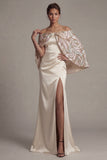 Long Sparkly Champagne Sequin Mermaid Mother of the Bride Dress with Cape
