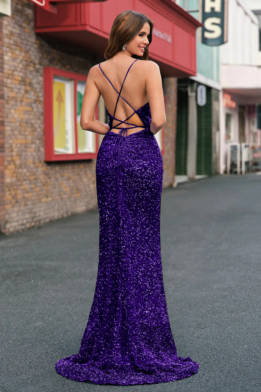 Zapakasa Women Sparkly Spaghetti Straps Mermaid Light Blue Prom Dress with Slit Sequined Long Party Dress Zapakasa Women Sparkly Spaghetti Straps Mermaid Light Blue Prom Dress with Slit Sequined Long Party Dress