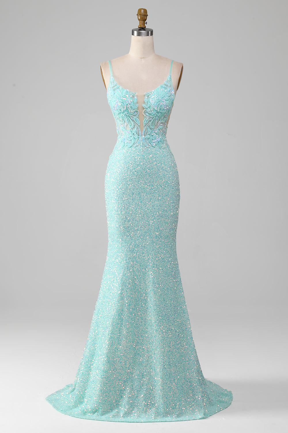 Sparkly Mermaid Light Green Prom Dress with Slit