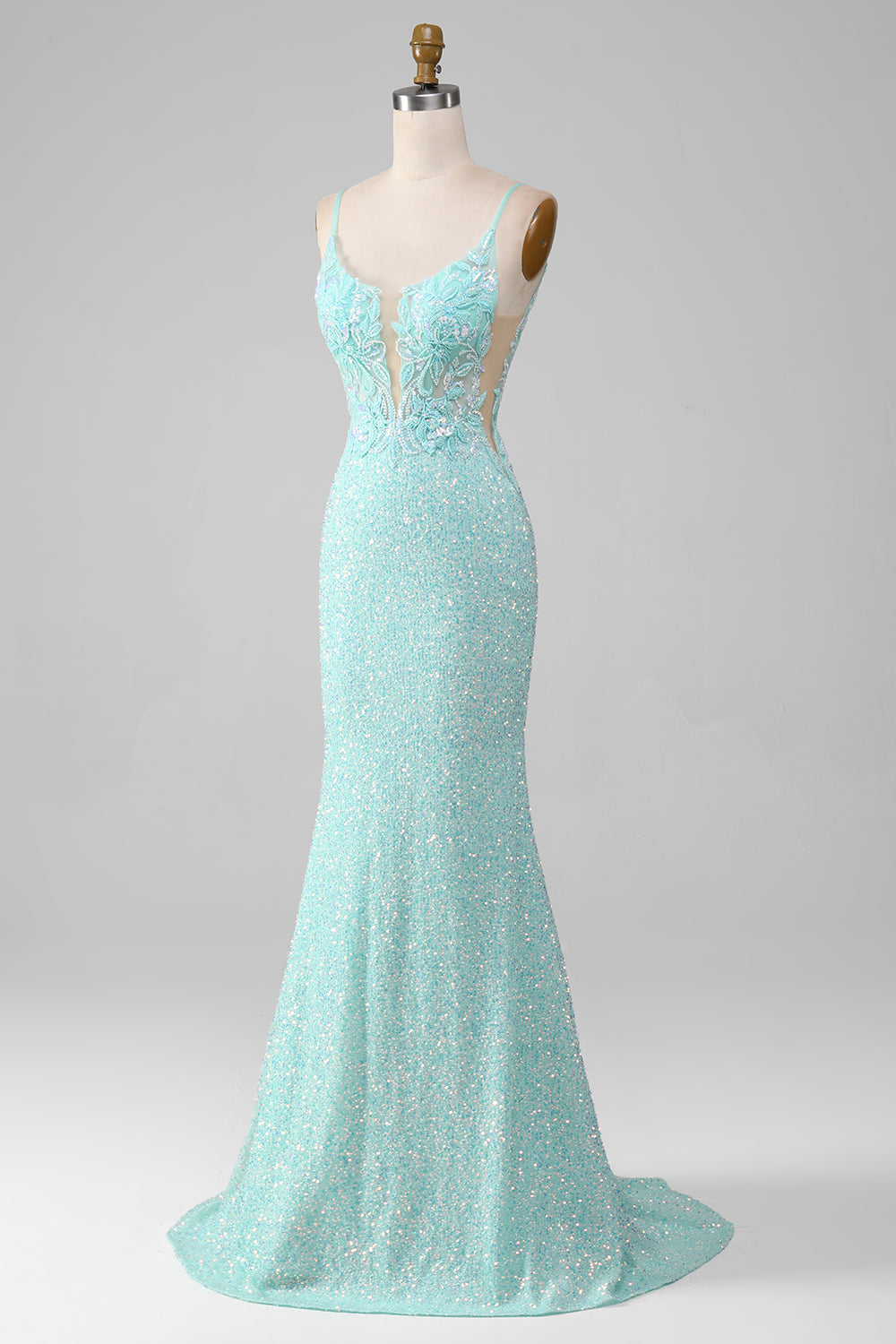 Zapaka Women Green Sequins Sparkly Mermaid Prom Dress with Slit Spaghetti Straps Party Dress, Light Green / UK10 Zapaka Women Green Sequins Sparkly Mermaid Prom Dress with Slit Spaghetti Straps Party Dress, Light Green / UK10