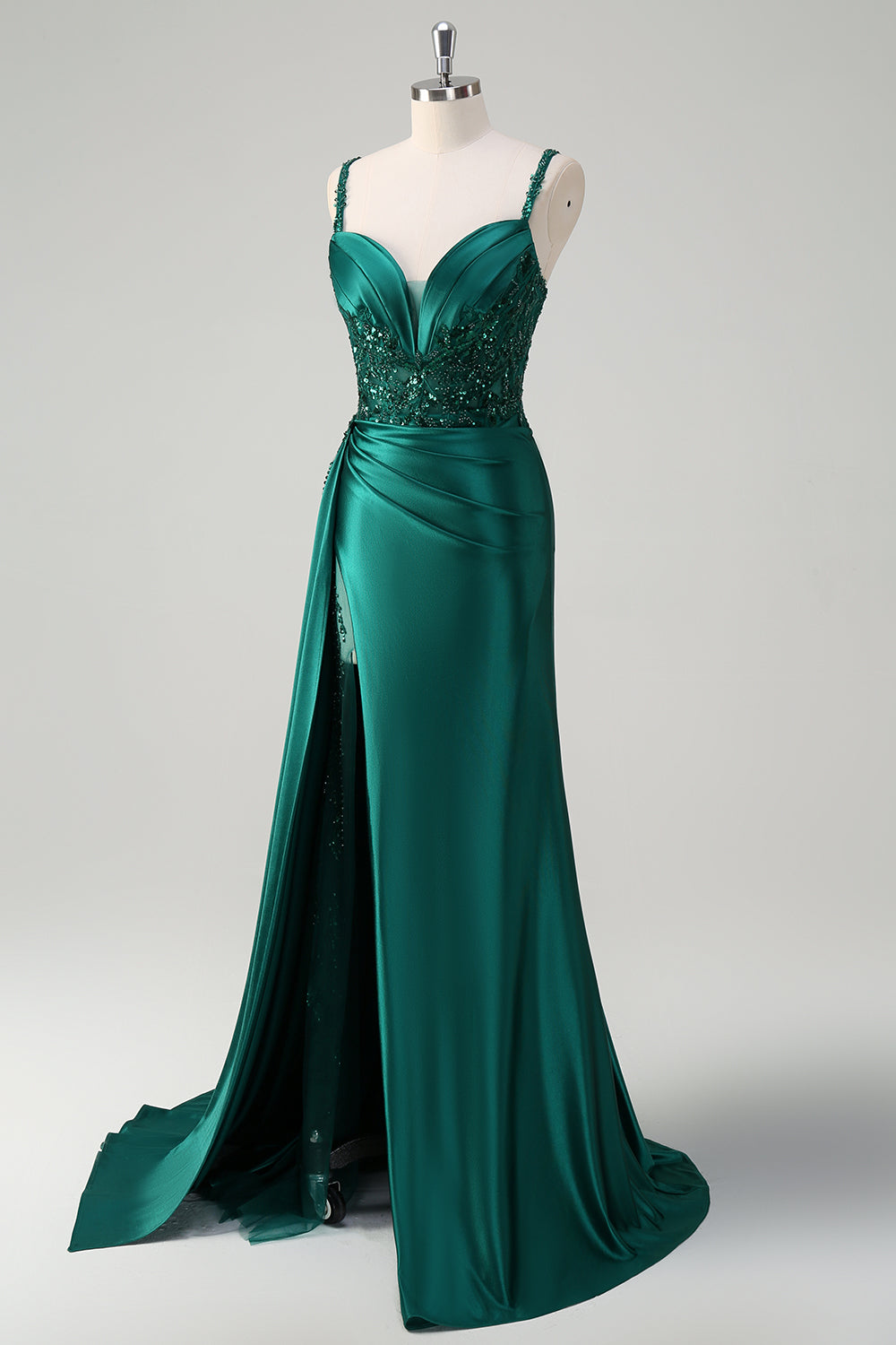 ZAPAKASA Women Sparkly Champagne Long Prom Dress Mermaid Watteau Train Spaghetti Straps Corset Satin Evening Dress with Slit ZAPAKASA Women Sparkly Champagne Long Prom Dress Mermaid Watteau Train Spaghetti Straps Corset Satin Evening Dress with Slit