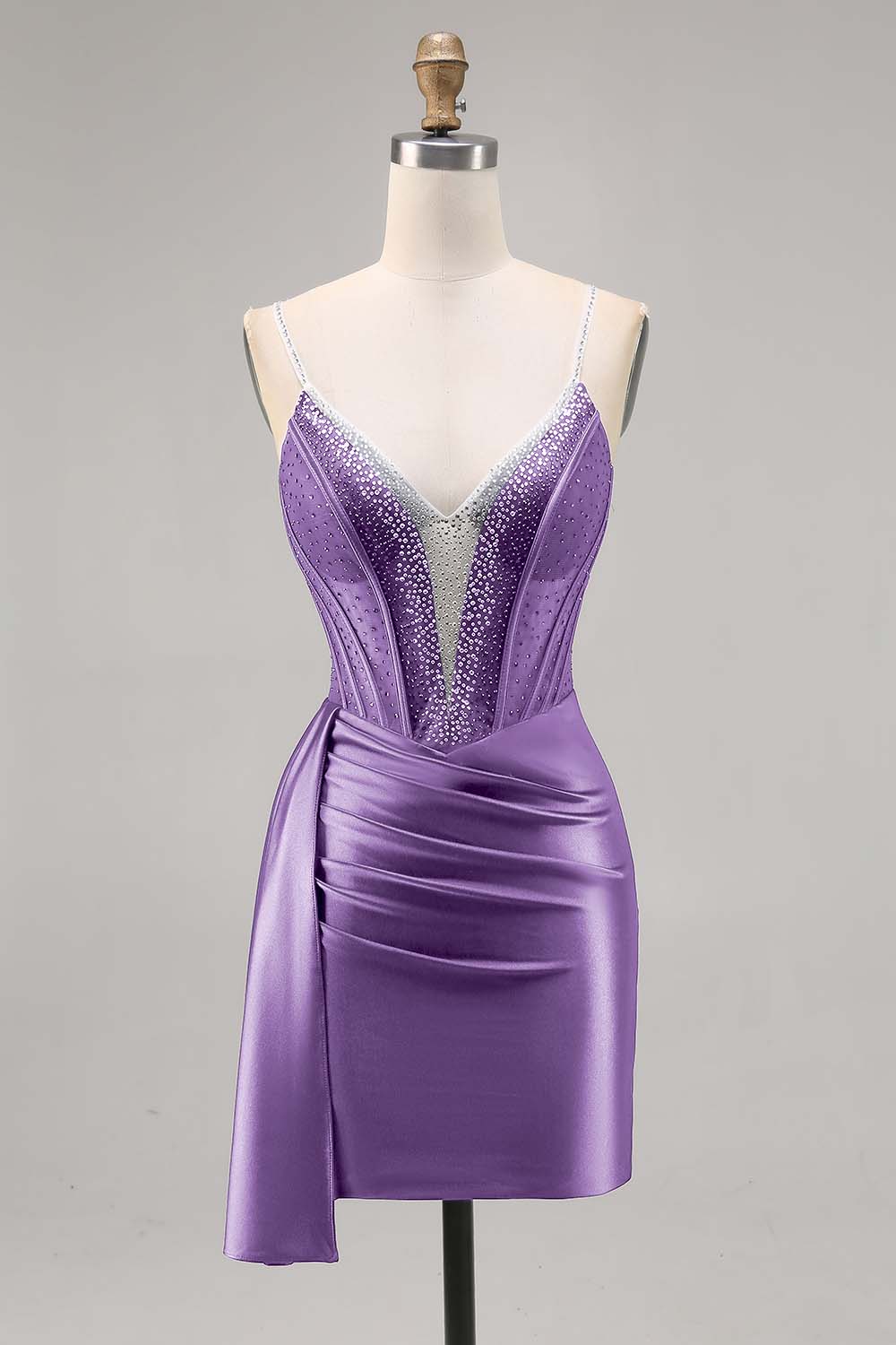 Sparkly Navy Corset Tight Satin Short Homecoming Dress with Beading