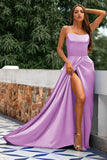Fuchsia Backless Satin Prom Dress