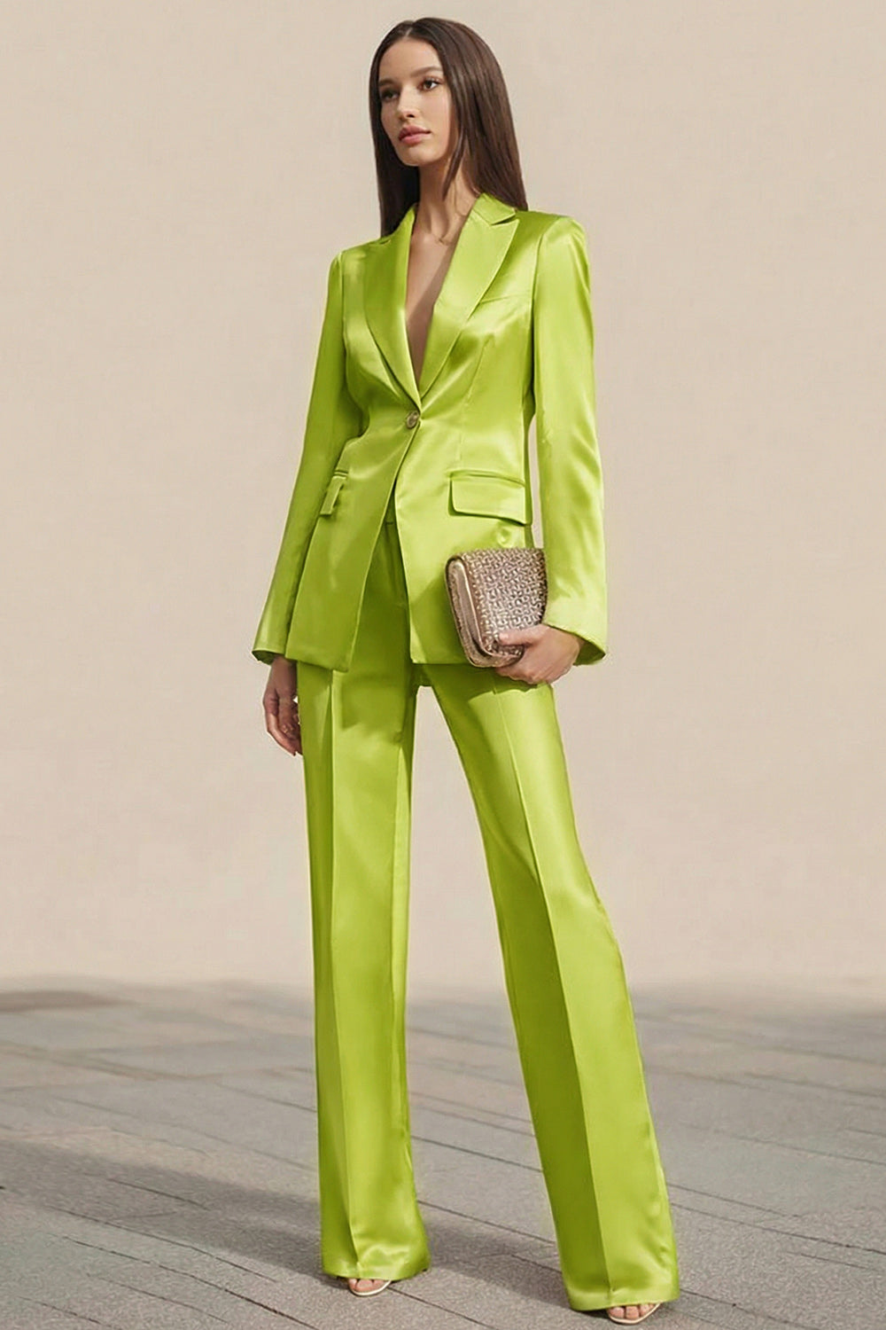 Dusty Rose 2 Piece Satin One Button Business Suits with Sleeves