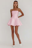 Simple White A-Line Strapless Little White Graduation Dress