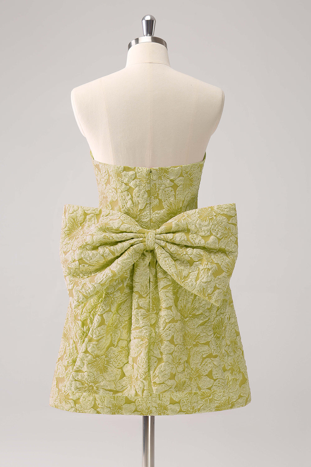 Sage Green Floral Strapless A Line Short Homecoming Dress with Bow