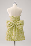 Sage Green Floral Strapless A Line Short Homecoming Dress with Bow