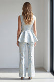 2 Piece Light Blue Jacquard Double Breasted Shawl Lapel Work Suits