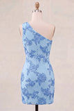 Butter Yellow One Shoulder Floral Tight Short Homecoming Dress