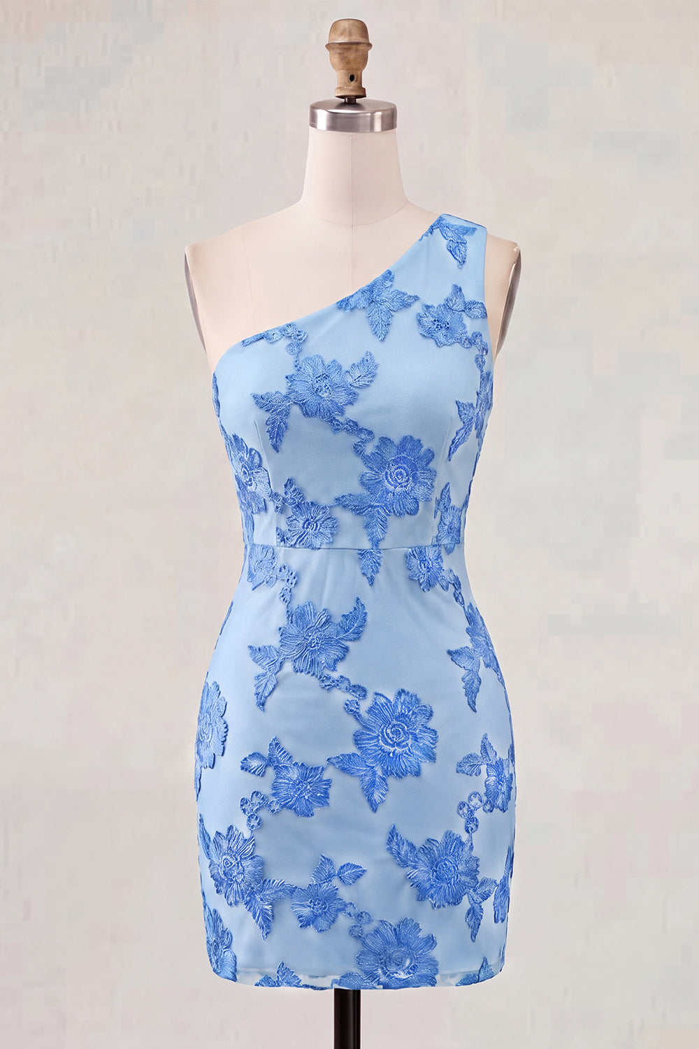 Butter Yellow One Shoulder Floral Tight Short Homecoming Dress