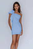 White Sheath Satin One Shoulder Short Graduation Dress with Bow