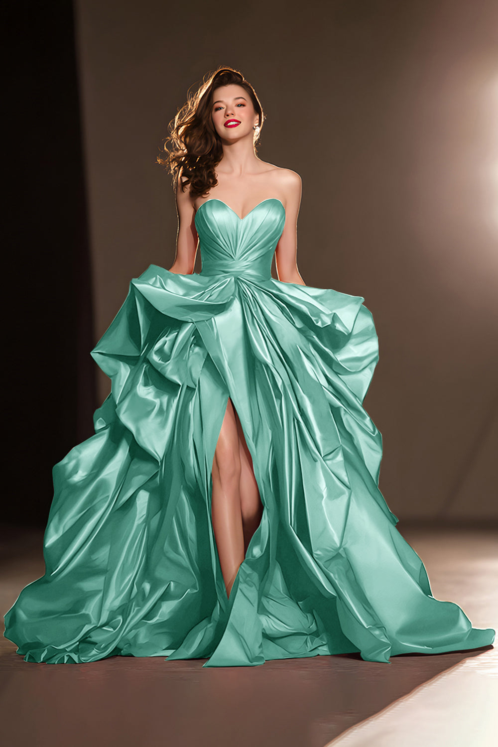 ZAPAKASA Women Dark Red Satin Long Ruffled Pageant Dress with Slit Sweetheart Ball Gown Military Ball Dress ZAPAKASA Women Dark Red Satin Long Ruffled Pageant Dress with Slit Sweetheart Ball Gown Military Ball Dress