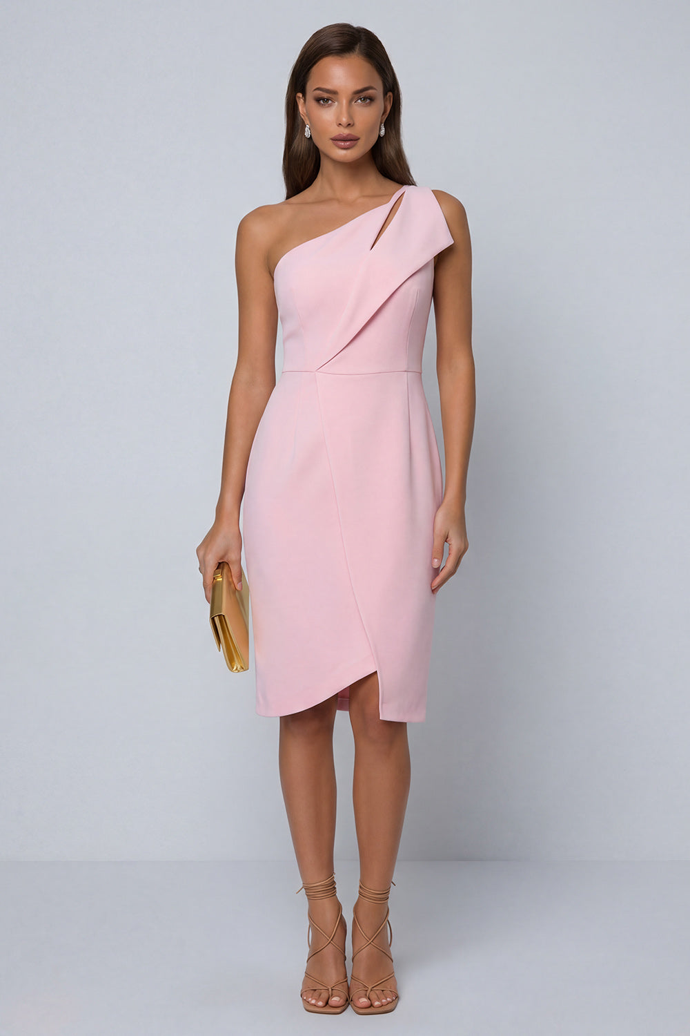 Black Pencil Knee Length One Shoulder Work Dress