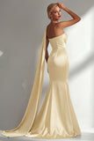 Burgundy Satin Mermaid Neck Scarf Ruched Long Prom Dress