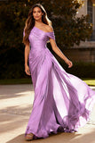 Dusty Sage Chiffon A Line Ruched Long Formal Dress with Side Cape