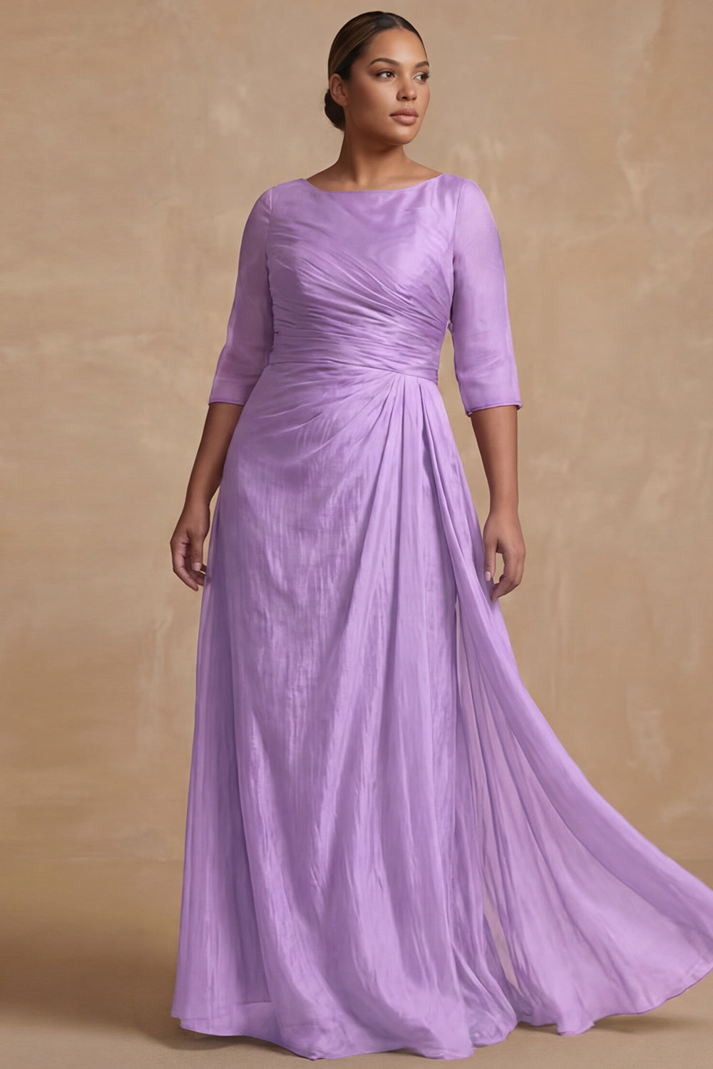 Dusty Sage Bateau Neck A Line Long Mother of the Bride Dress with Sleeves