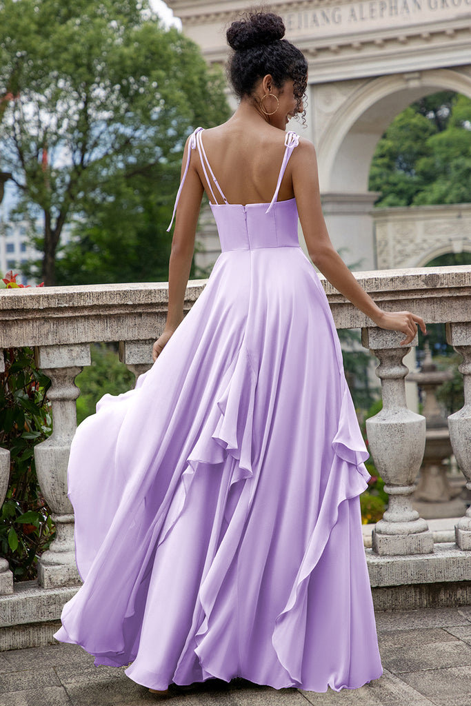 A-Line Spaghetti Straps Dark Blue Chiffon Bridesmaid Dresses With Ruffles Sweetheart main image 0