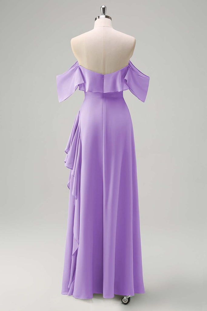 A Line Eucalyptus Chiffon Long Bridesmaid Dress with Pleats