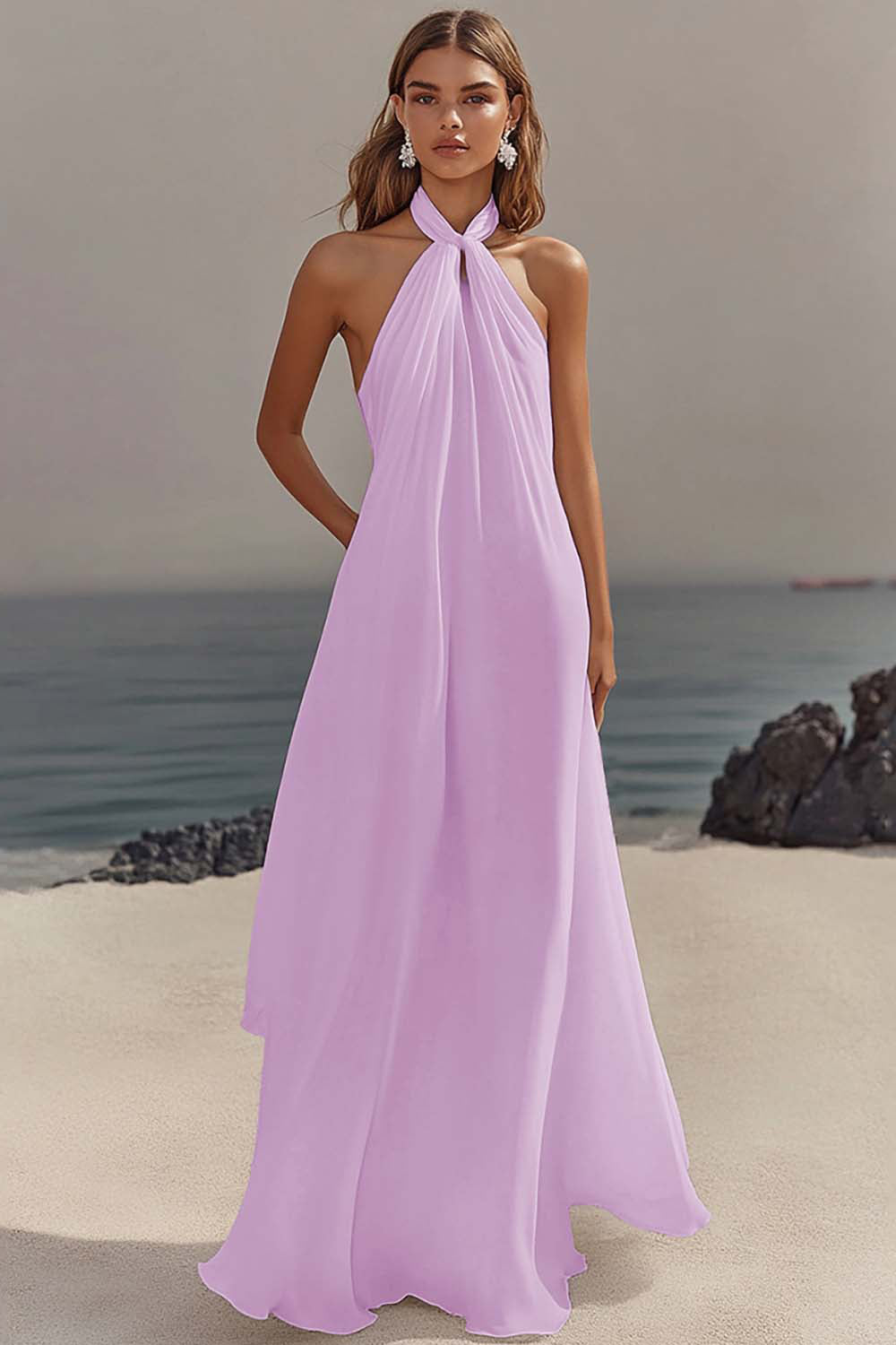 ZAPAKASA Women White A Line Chiffon Long Rehearsal Dinner Dress Halter Pleated Engagement Dress ZAPAKASA Women White A Line Chiffon Long Rehearsal Dinner Dress Halter Pleated Engagement Dress