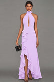 Long Black High Neck Formal Dress with Ruffles