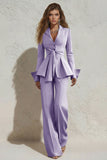 2 Piece Ivory Peak Lapel Ruched Wide Leg Business Suits with Sash