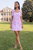 Pink Short Floral Thick Straps A Line Homecoming Dress with Bows