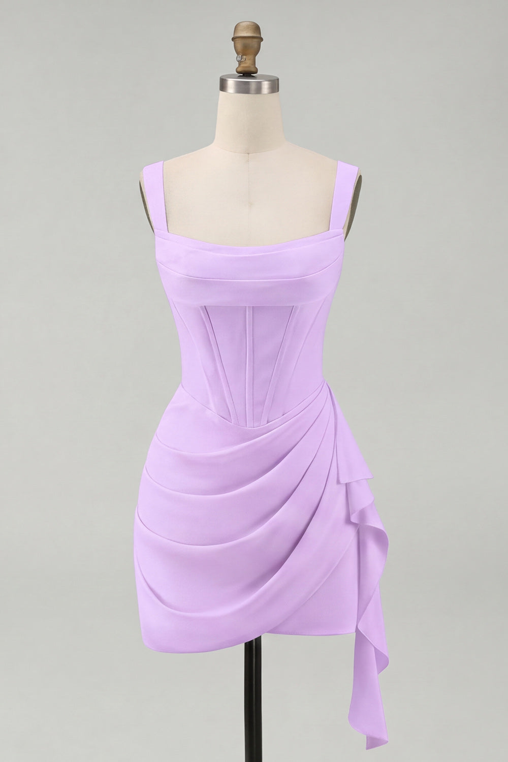Ivory Ruched Thick Straps Short Corset Graduation Dress with Ruffles