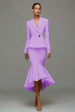 Ivory Satin Notched Lapel 2 Piece Midi Business Suits with Ruffles