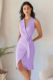 Dusty Sage Satin V-Neck Sleeveless Bodycon Short Work Blazer Dress