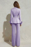2 Piece Ivory Peak Lapel Ruched Wide Leg Business Suits with Sash
