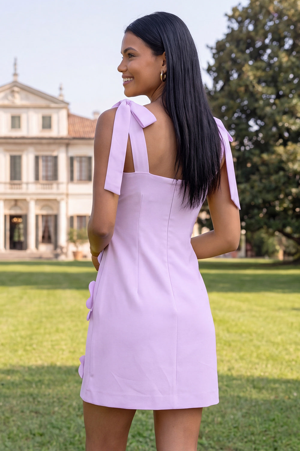 Pink Short Floral Thick Straps A Line Homecoming Dress with Bows