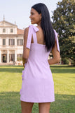 Pink Short Floral Thick Straps A Line Homecoming Dress with Bows