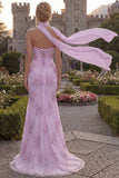 Yellow Corset Floral Mermaid Strapless Long Prom Dress with Slit