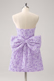 Fuchsia A Line Floral Strapless Short Homecoming Dress With Bow