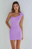 Ivory Satin One Shoulder Short Tight Graduation Dress