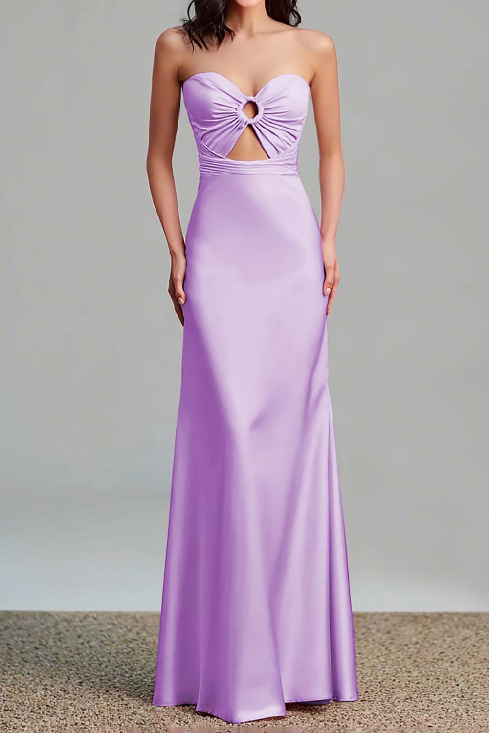 Pink Strapless Keyhole Long Satin Bridesmaid Dress