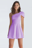 Simple Ivory Satin One Shoulder Short A-Line Graduation Dress