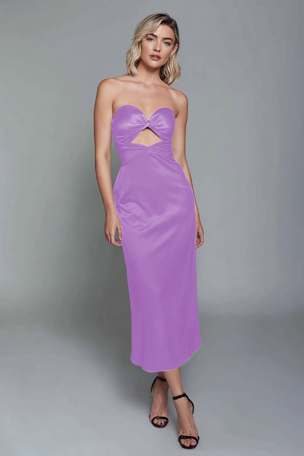Dusty Blue Sweetheart Sheath Cut Out Satin Ankle Length Formal Dress