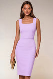 Square Neck Knee Length Navy Pencil Work Dress