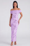 Off the Shoulder Blue Floral Maxi Mermaid Beach Wedding Guest Dress with Back Slit