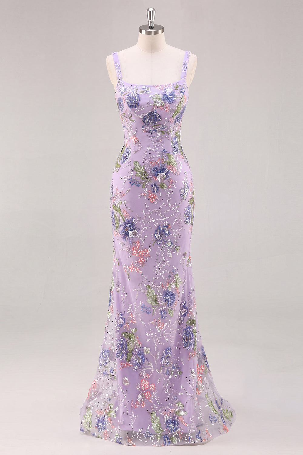 Sparkly Pink Long Floral Mermaid Beaded Formal Dress