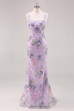 Sparkly Pink Long Floral Mermaid Beaded Formal Dress