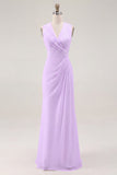 White Chiffon V-Neck Sheath Sleeveless Long Rehearsal Dinner Dress
