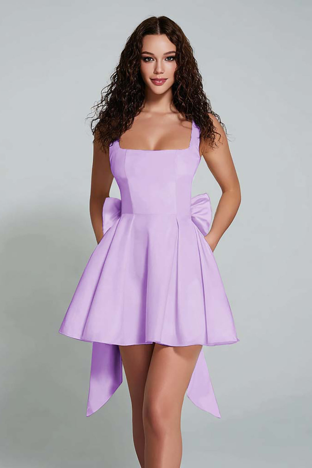 Zapakasa Women Ivory Satin Short Homecoming Dress with Bow A Line Square Neck Graduation Dress Zapakasa Women Ivory Satin Short Homecoming Dress with Bow A Line Square Neck Graduation Dress