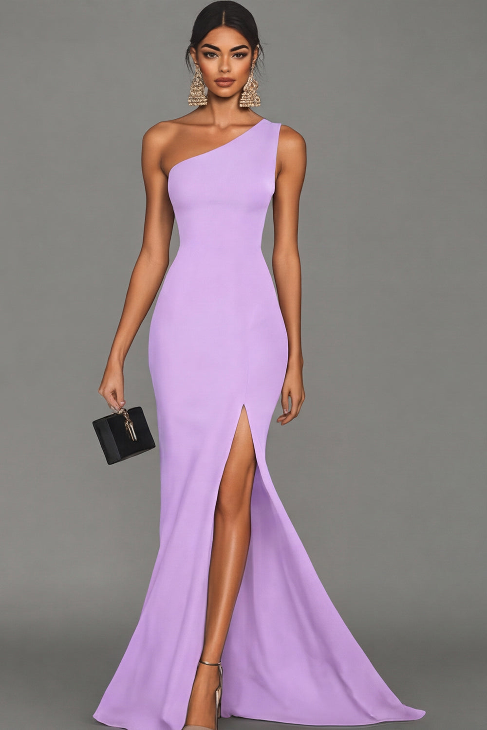 Black Mermaid Satin One Shoulder Long Formal Dress with Slit