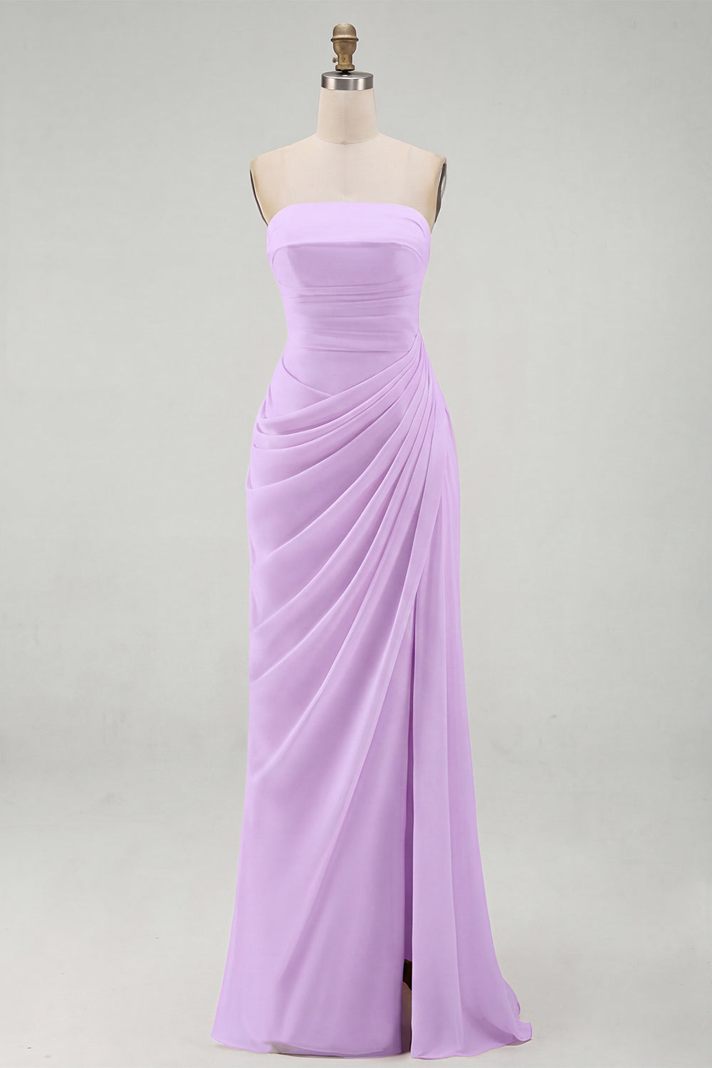 Light Pink Sheath Ruched Long Prom Dress with Slit