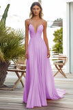 Pink Spaghetti Straps Chiffon Long Wedding Guest Dress with Pleated