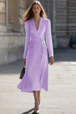 Sky Blue Peak Lapel Pencil One Button Midi Blazer Dress with Sleeves