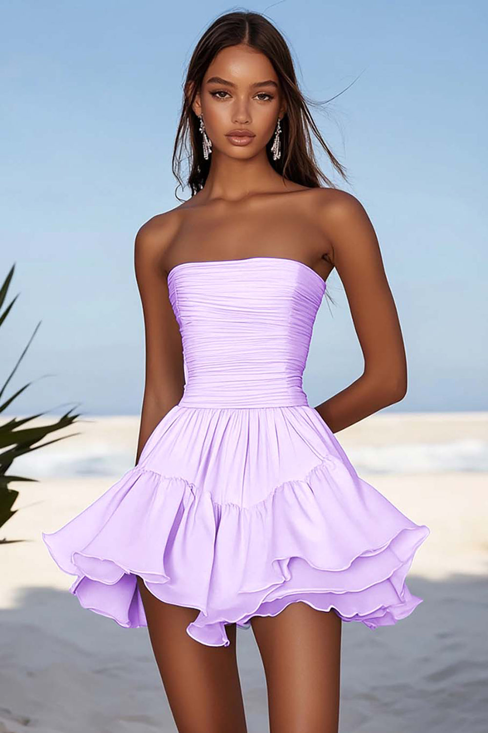 Sky Blue Strapless Chiffon Short Graduation Dress with Ruffles
