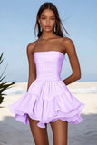 Sky Blue Strapless Chiffon Short Graduation Dress with Ruffles